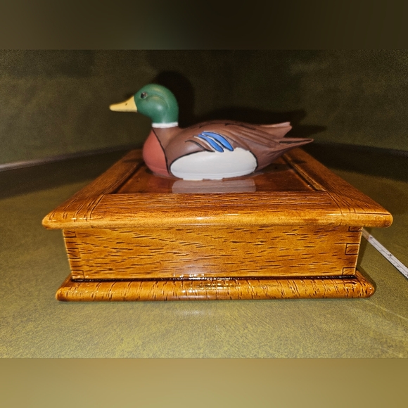 unknown Other - Ceramic Mallard Duck Dish Card Holder Paper/Pen box Jewelry dish Trinket Box Vtg